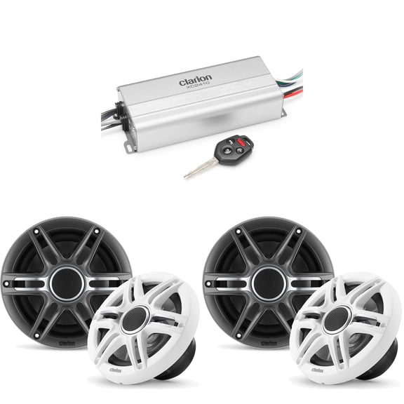 Clarion Marine 4 Channel Amp & (2) CMSP-651-SWG 6.5" Boat Audio Upgrade Bundle
