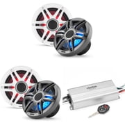 Clarion Marine 4 Channel Amp & 2 CMSP-651RGB-SWG 6.5" LED Boat Audio Upgrade Bundle