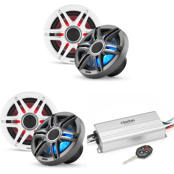 Clarion Marine 4 Channel Amp & (2) CMSP-651RGB-SWG 6.5" LED Boat Audio Upgrade Bundle