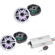 Clarion Marine 4 Channel Amp & 2 CMSP-771RGB-SWG 7.7" LED Boat Audio Upgrade Bundle