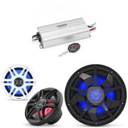 Clarion Marine 4 Channel Amp & 6.5" w/ 12" Black Grill Boat Audio Upgrade Bundle