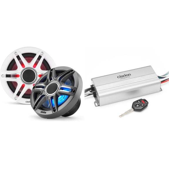 Clarion Marine 4 Channel Amp & CMSP-651RGB-SWG 6.5" LED Boat Audio Upgrade Bundle