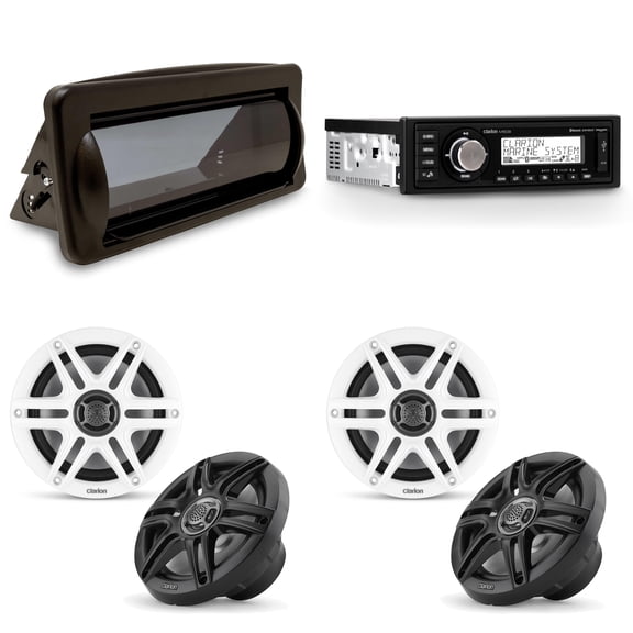 Clarion Marine Boat Audio Upgrade M508 Source Unit, Marine Cover, (2 Pair ) 6.5" Sport Grill Speakers