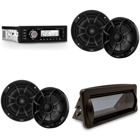 Clarion Marine Boat Audio Upgrade M508 Source Unit, Marine Cover, (2 Pair ) RECON 6-BG Recon Series 6.5" Coaxial speakers With Black XS Grilles And Cones Bundle