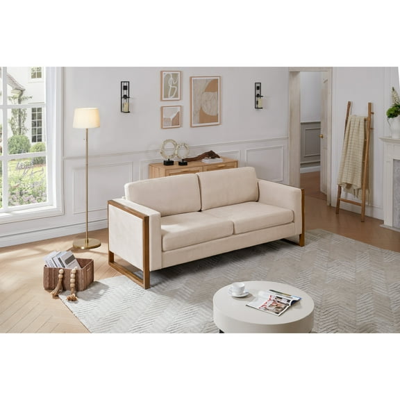 Clarissa Elegant 79" 3-Seater Sofa with Cushions, Solid Wood Frame, Taupe
