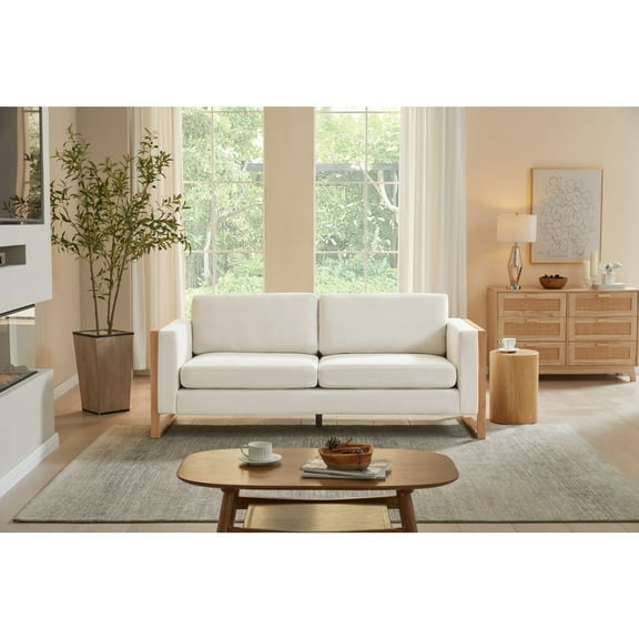 Clarissa Elegant 79" 3-Seater Sofa with Cushions and Solid Wood Frame, White