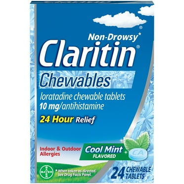 Claritin 24 Hour Non-Drowsy Antihistamine Allergy Relief Medicine Cool Mint Chewable Tablet, 24 Ct