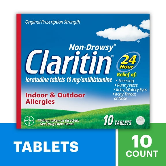 Claritin Allergy Relief 24 Hour Non-Drowsy Loratadine Antihistamine Allergy Medicine Tablets, 10 Count