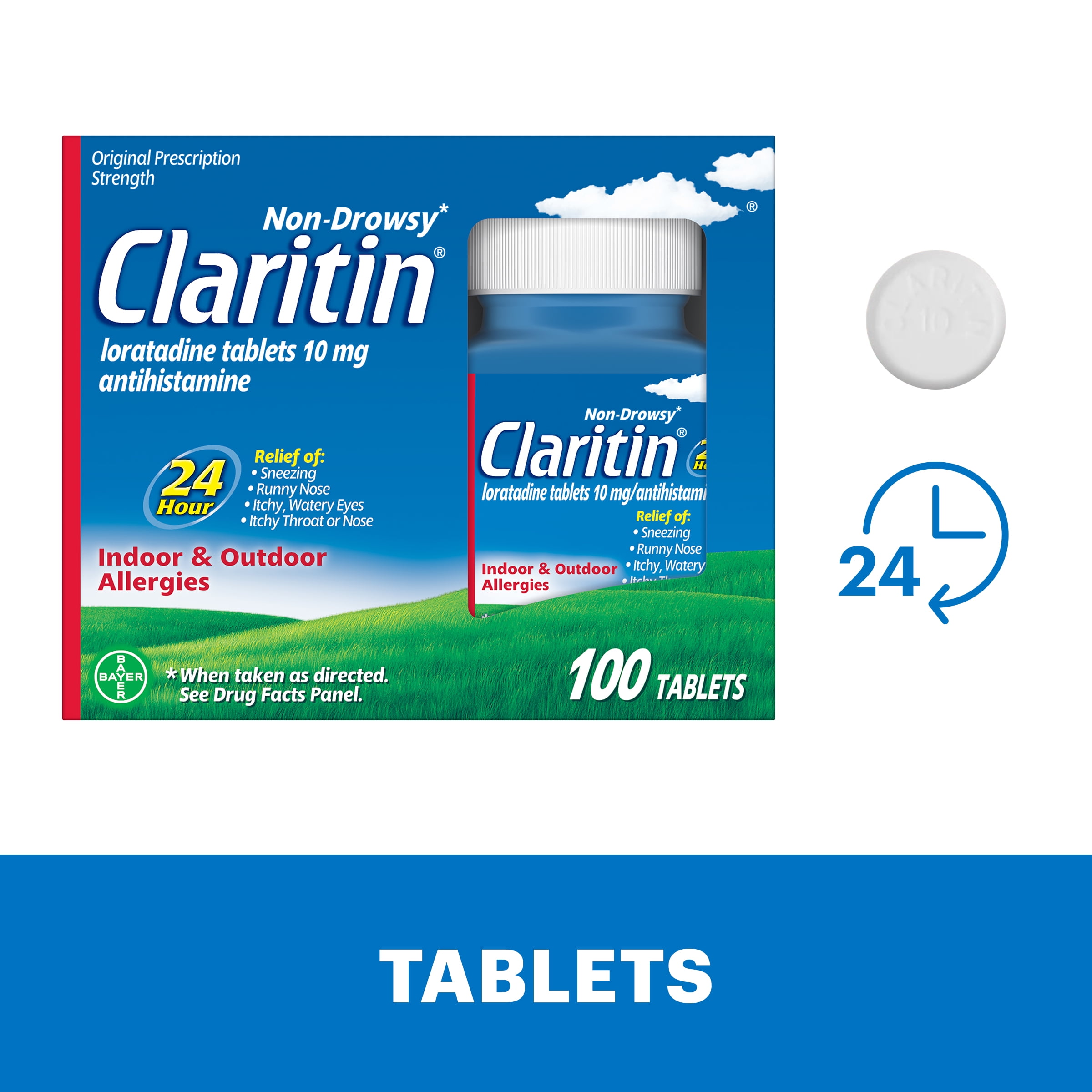 Claritin Allergy Relief 24 Hour Non-Drowsy Loratadine Antihistamine Allergy Medicine Tablets, 100 Count
