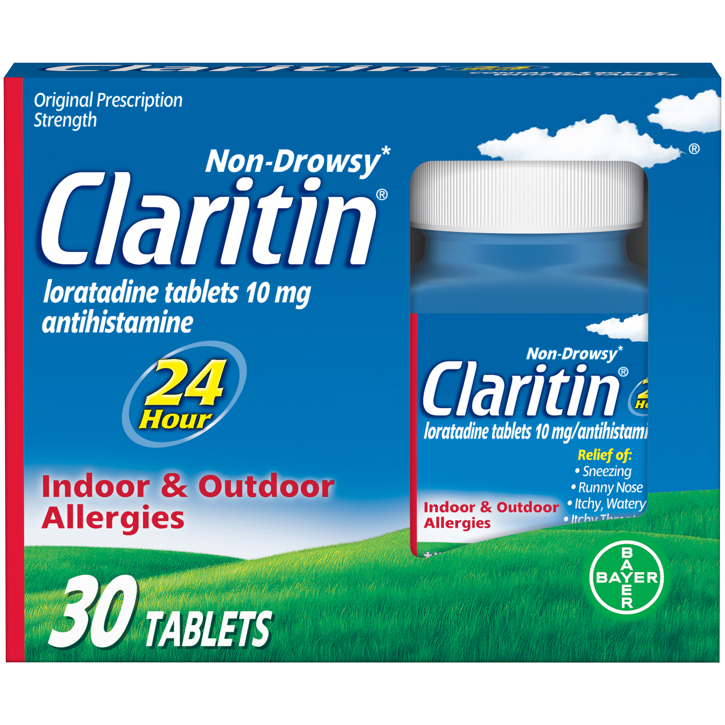 Claritin 24 Hour Non-Drowsy Allergy Medicine, Loratadine Antihistamine Tablets, 30 Ct - image 1 of 10