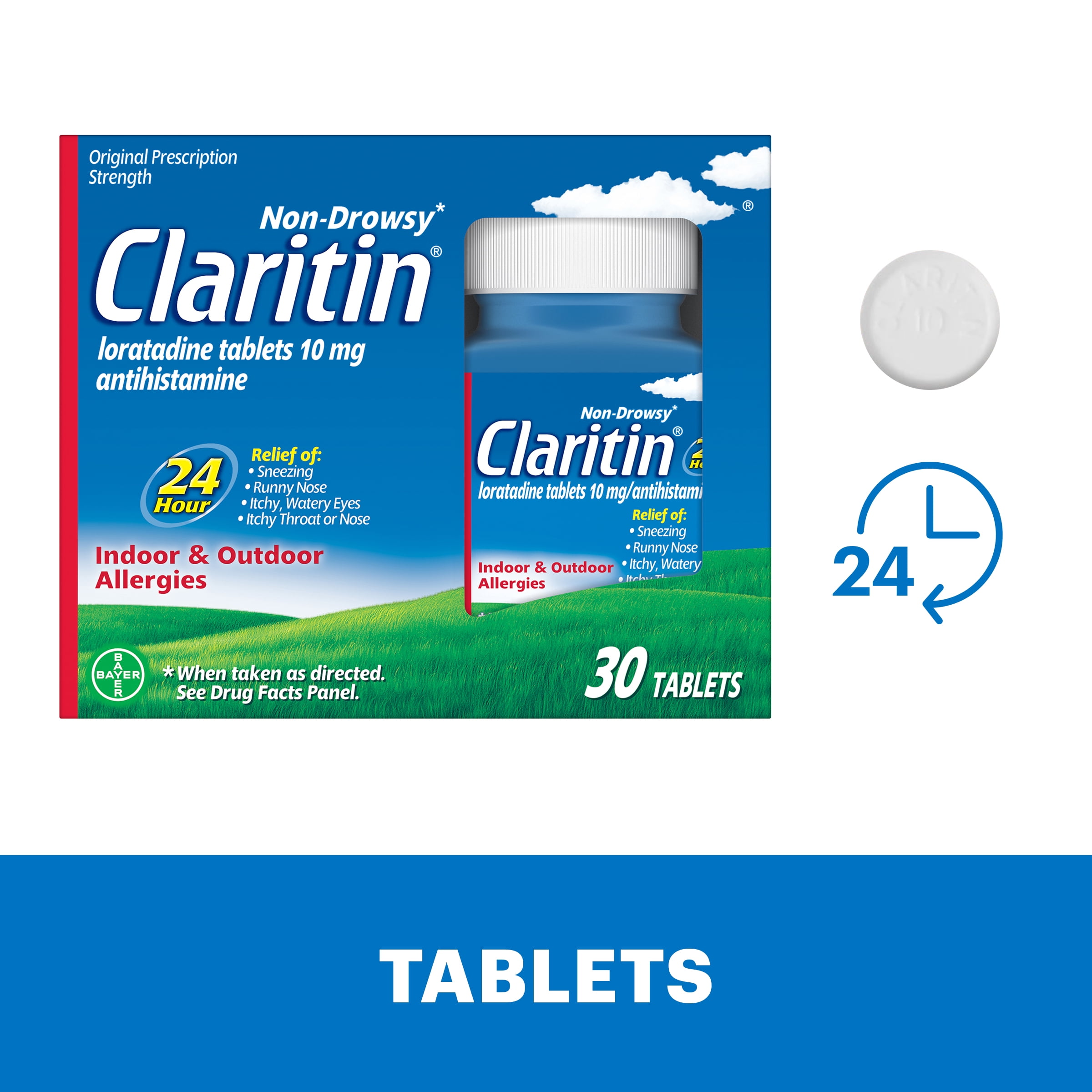 Claritin Allergy Relief 24 Hour Non-Drowsy Loratadine Antihistamine Allergy Medicine Tablets, 30 Count