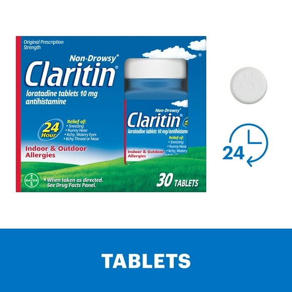 Claritin Allergy Relief 24 Hour Non-Drowsy Loratadine Antihistamine Allergy Medicine Tablets, 30 Count