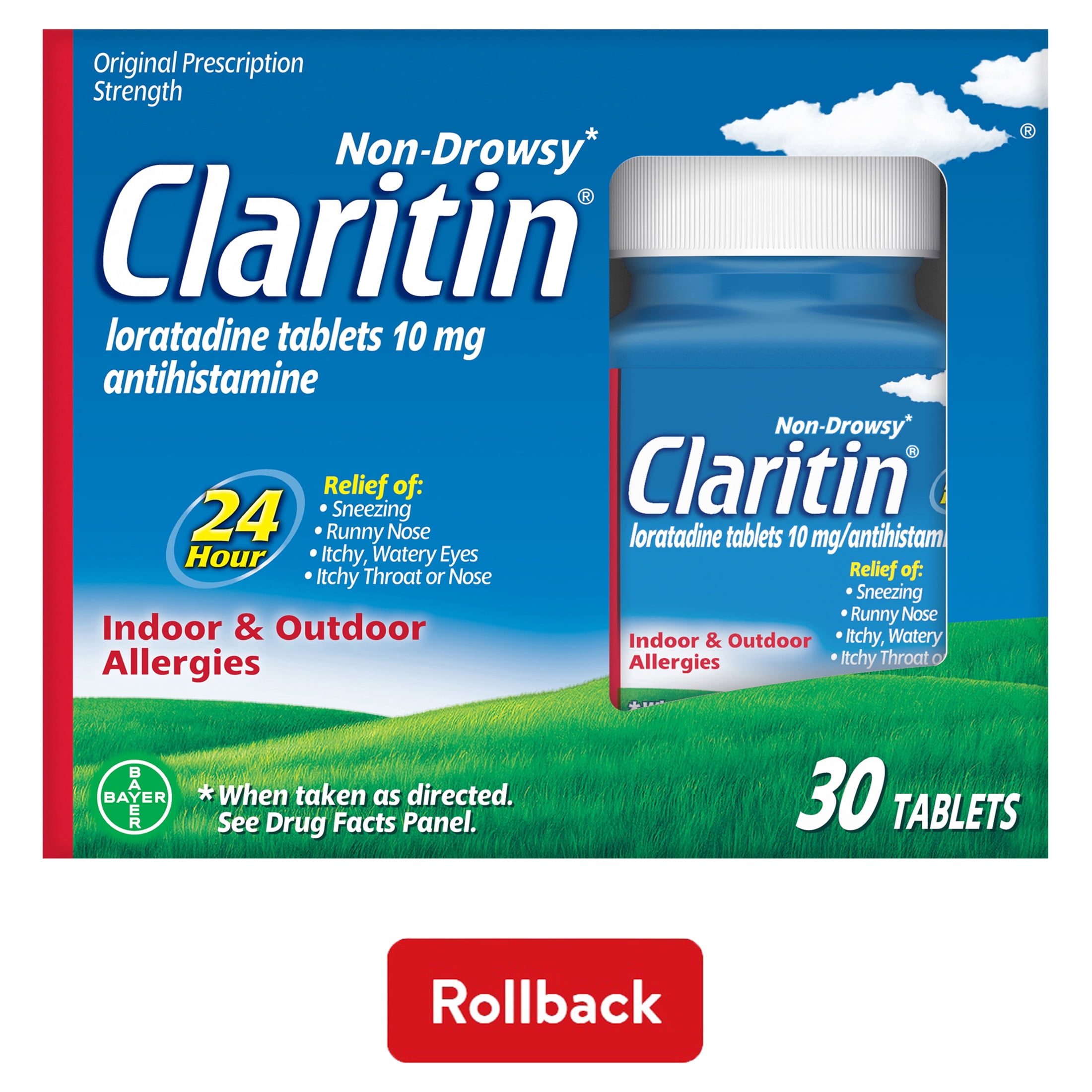 Claritin 24 Hour Non-Drowsy Allergy Medicine, Loratadine Antihistamine Tablets, 30 Ct