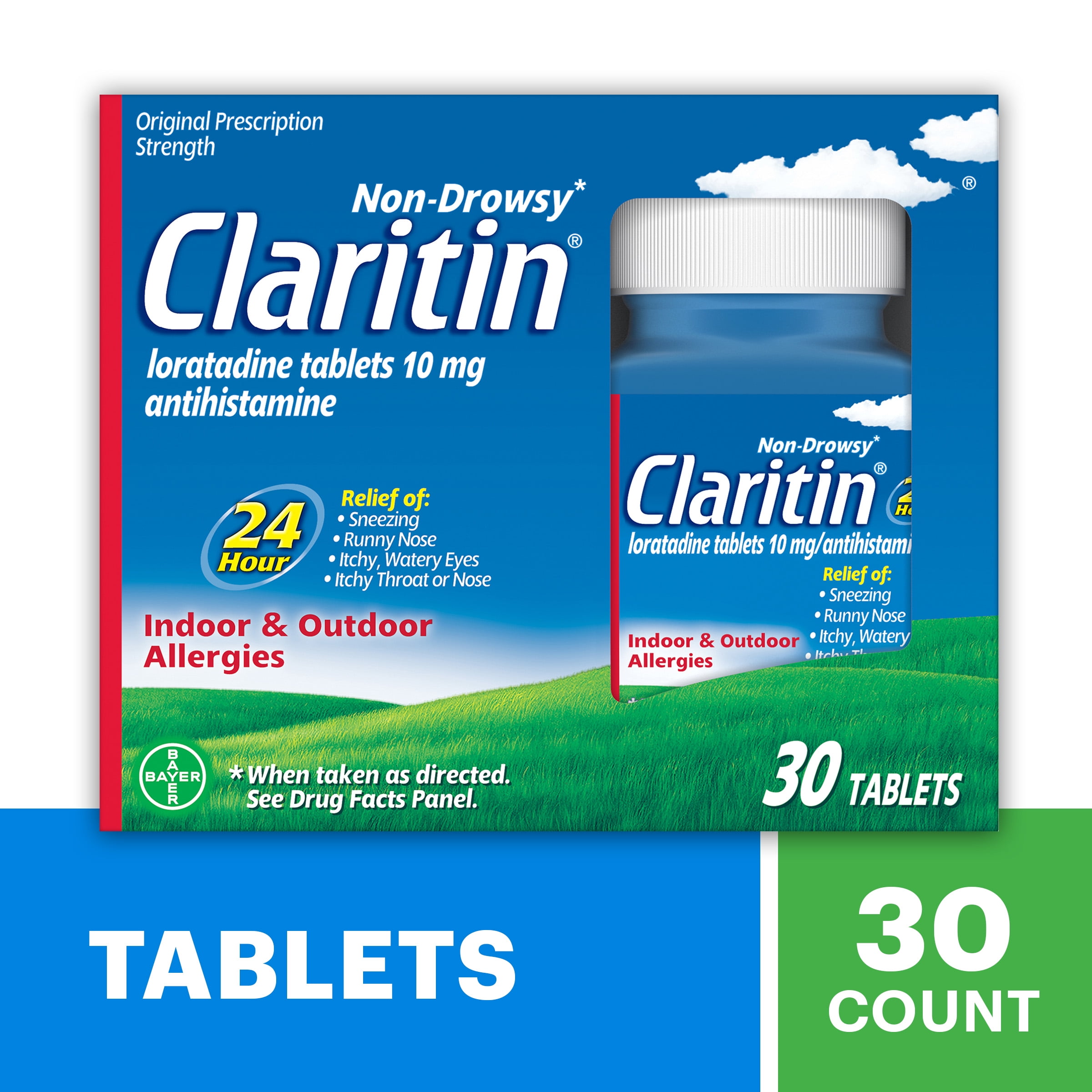 Claritin Allergy Relief 24 Hour Non-Drowsy Loratadine Antihistamine Allergy Medicine Tablets, 30 Count