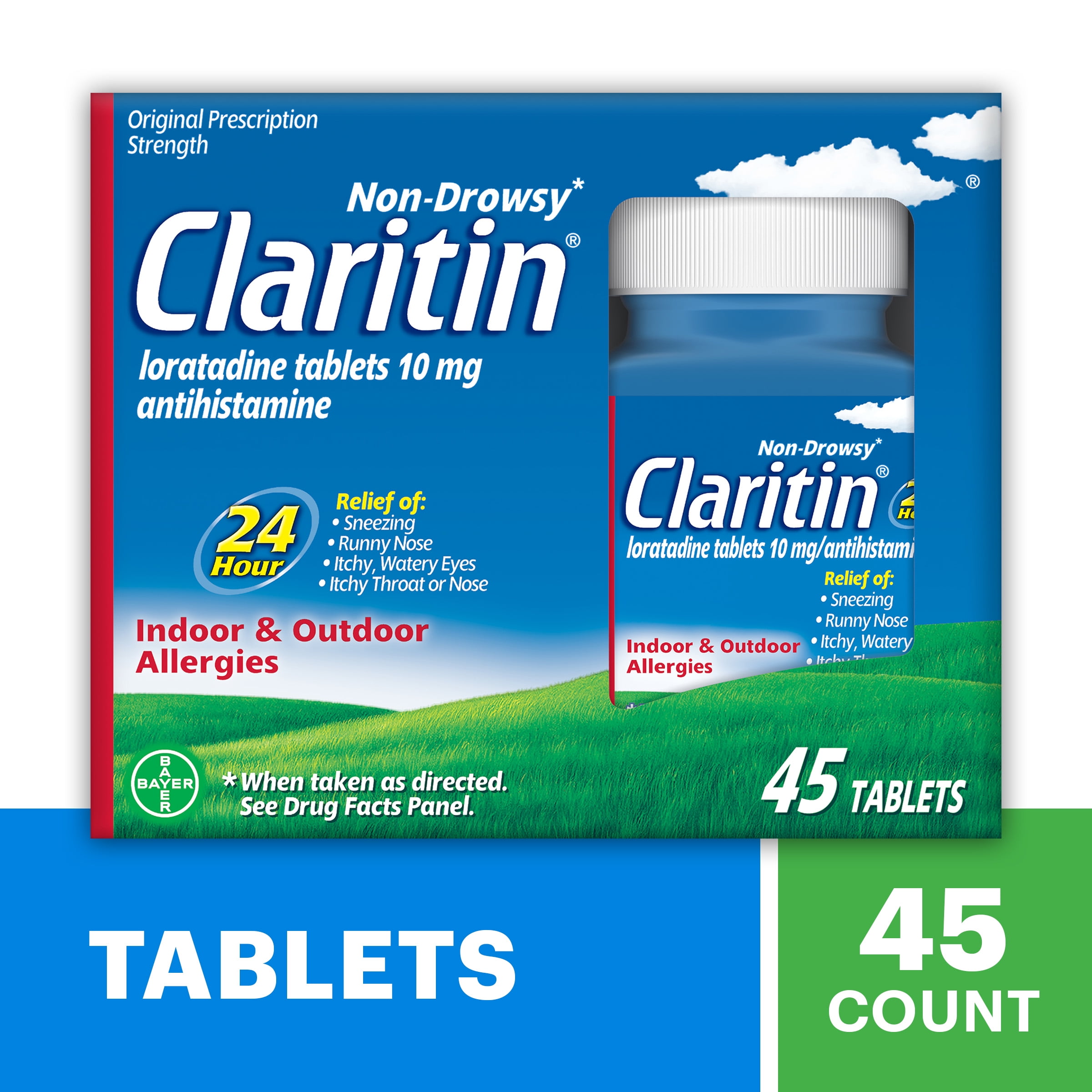 Claritin 24 Hour Non-Drowsy Allergy Medicine, Loratadine Antihistamine Tablets, 45 Ct