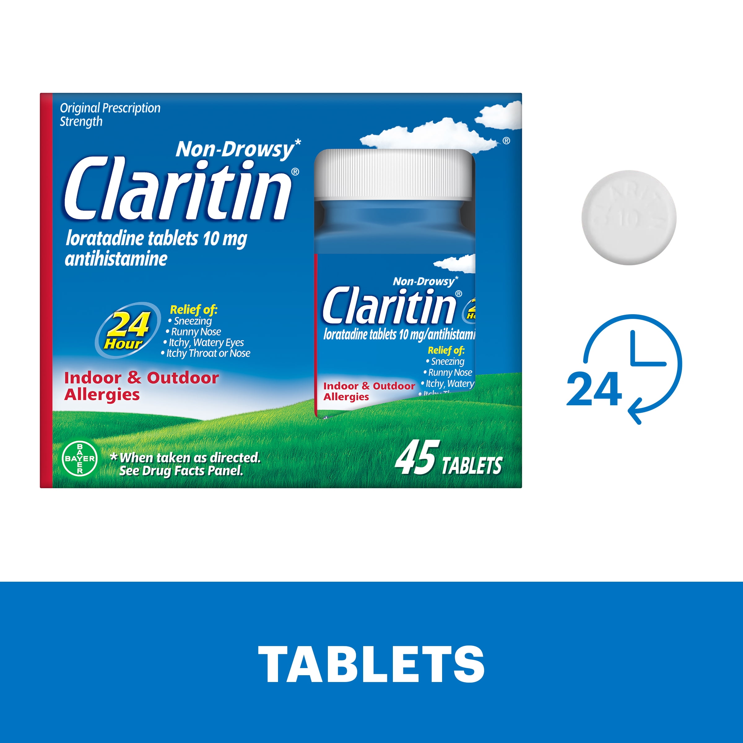 Claritin 24 Hour Non-Drowsy Allergy Medicine, Loratadine Antihistamine Tablets, 45 Ct