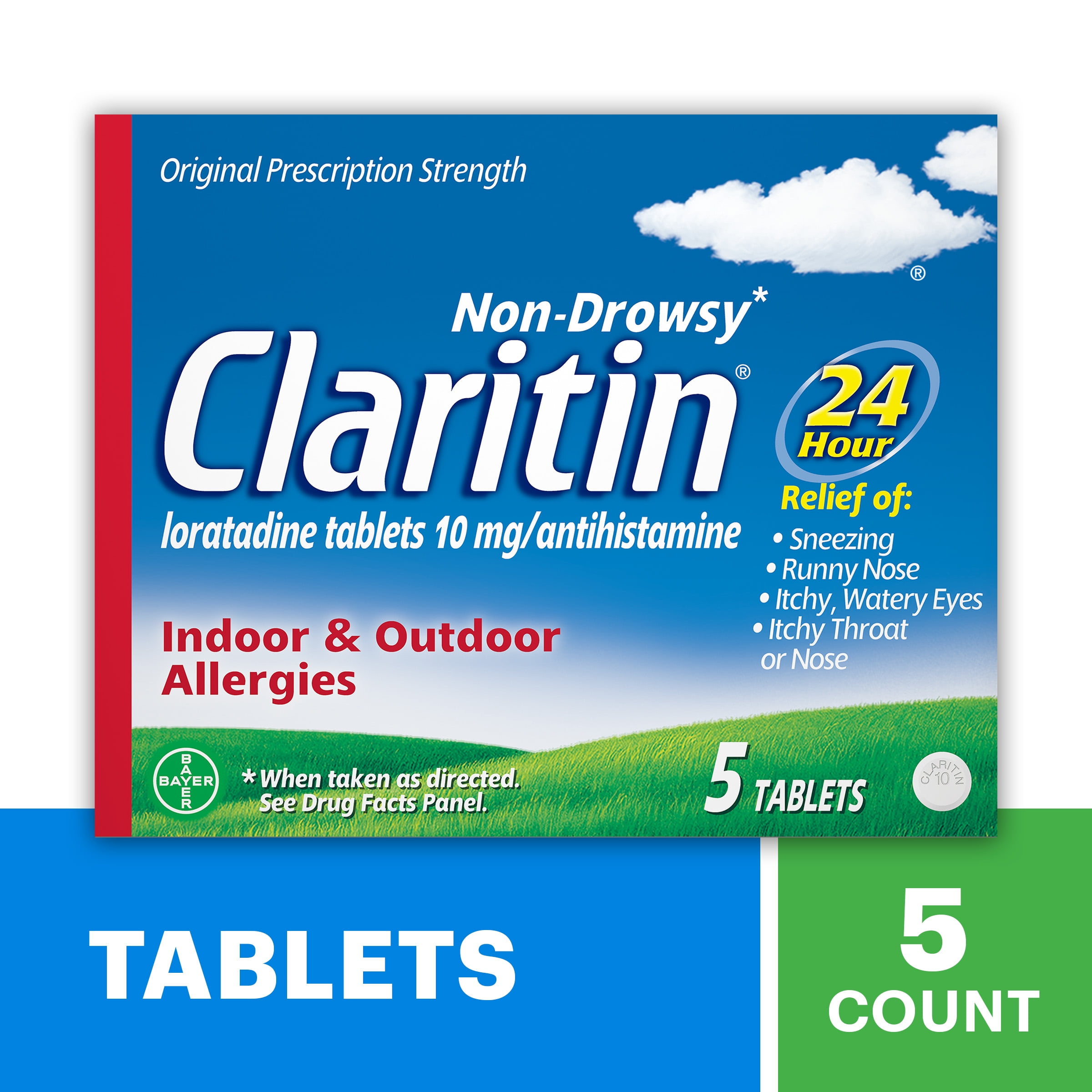 Claritin 24 Hour Non-Drowsy Allergy Medicine, Loratadine Antihistamine Tablets, 5 Ct