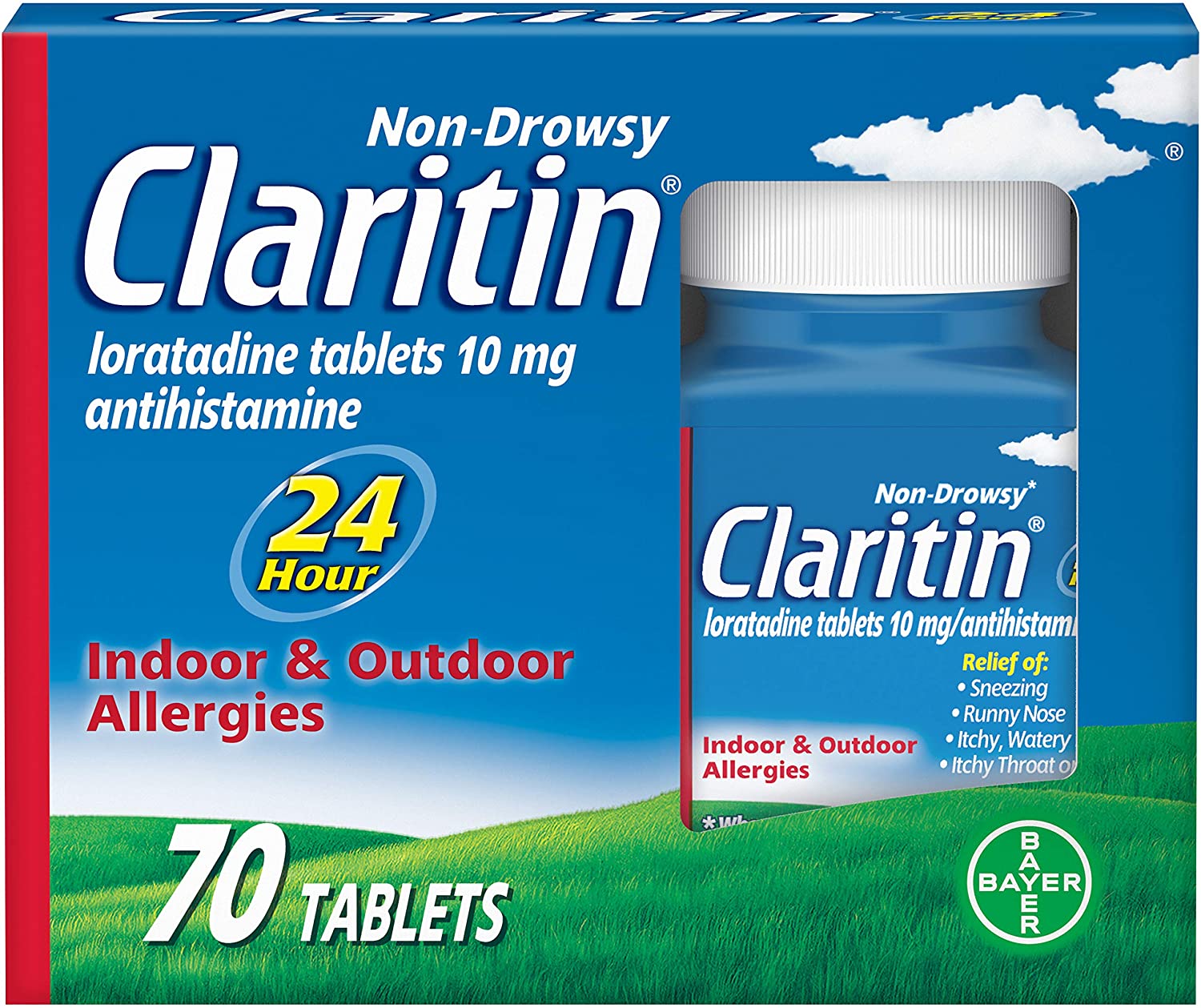 Claritin 24 Hour Non-Drowsy Allergy Medicine, Loratadine Antihistamine Tablets, 70 Ct - image 1 of 6