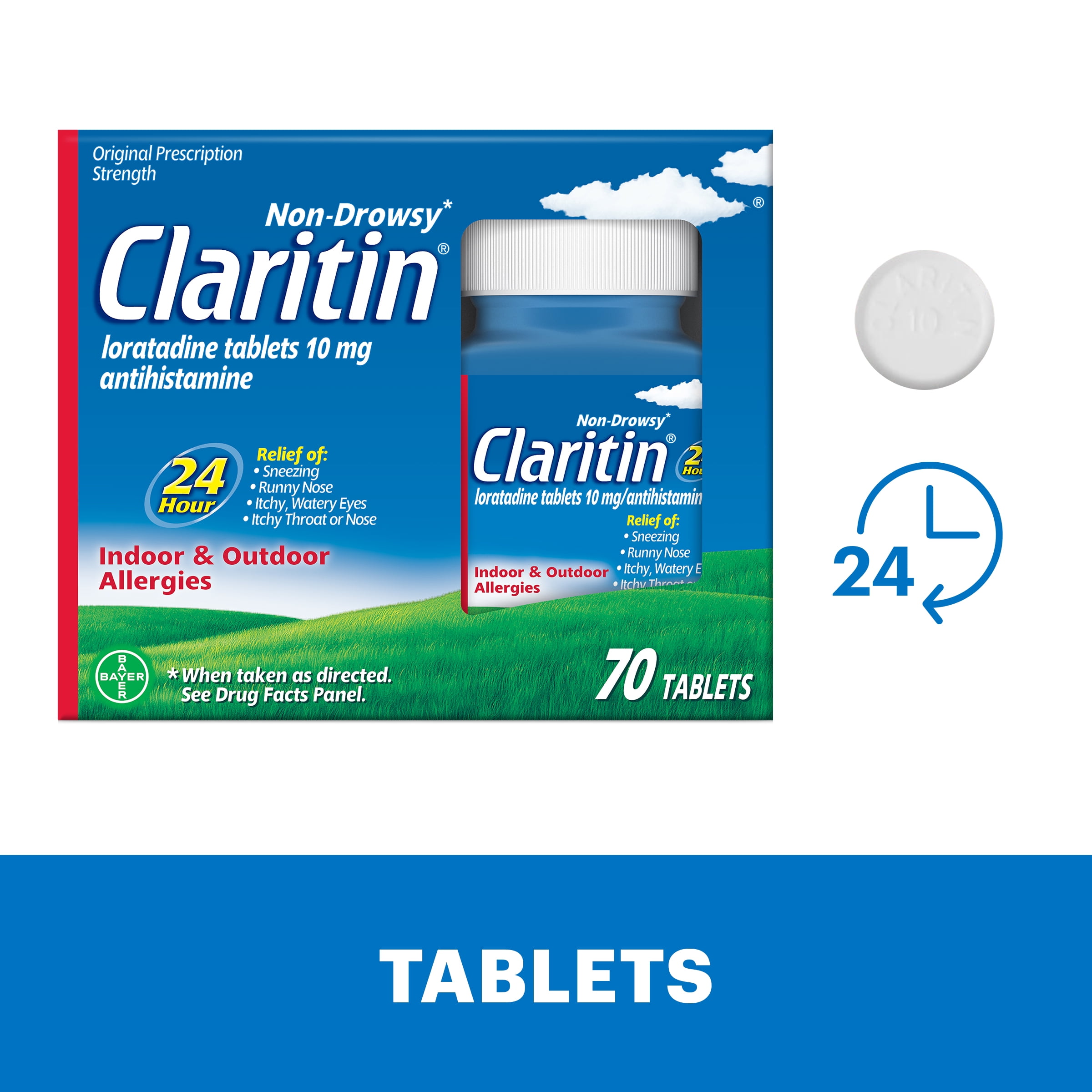 Claritin Allergy Relief 24 Hour Non-Drowsy Loratadine Antihistamine Allergy Medicine Tablets, 70 Count