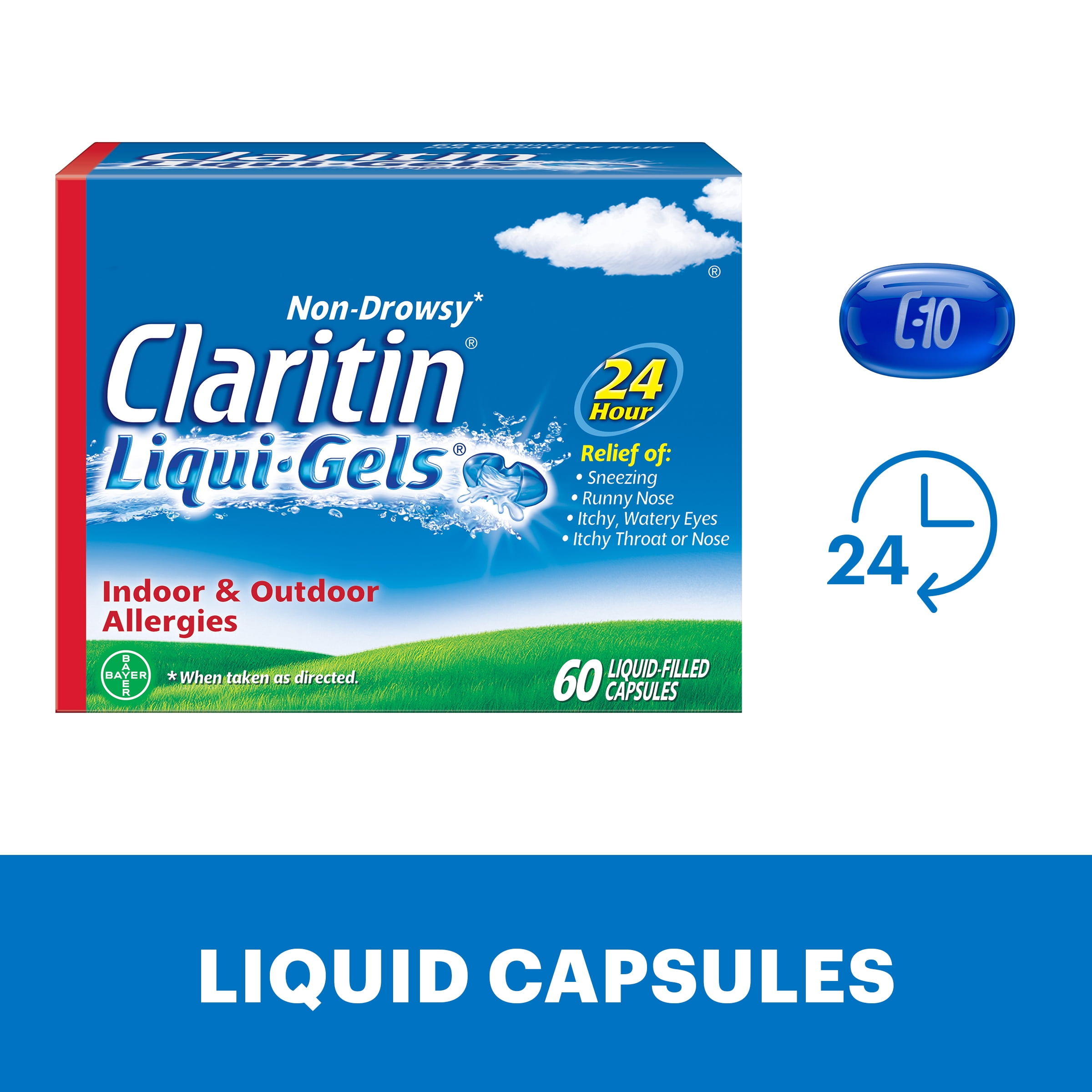 Claritin 24 Hour Non-Drowsy Allergy Relief Liqui-Gels, 10 mg, 60 Ct