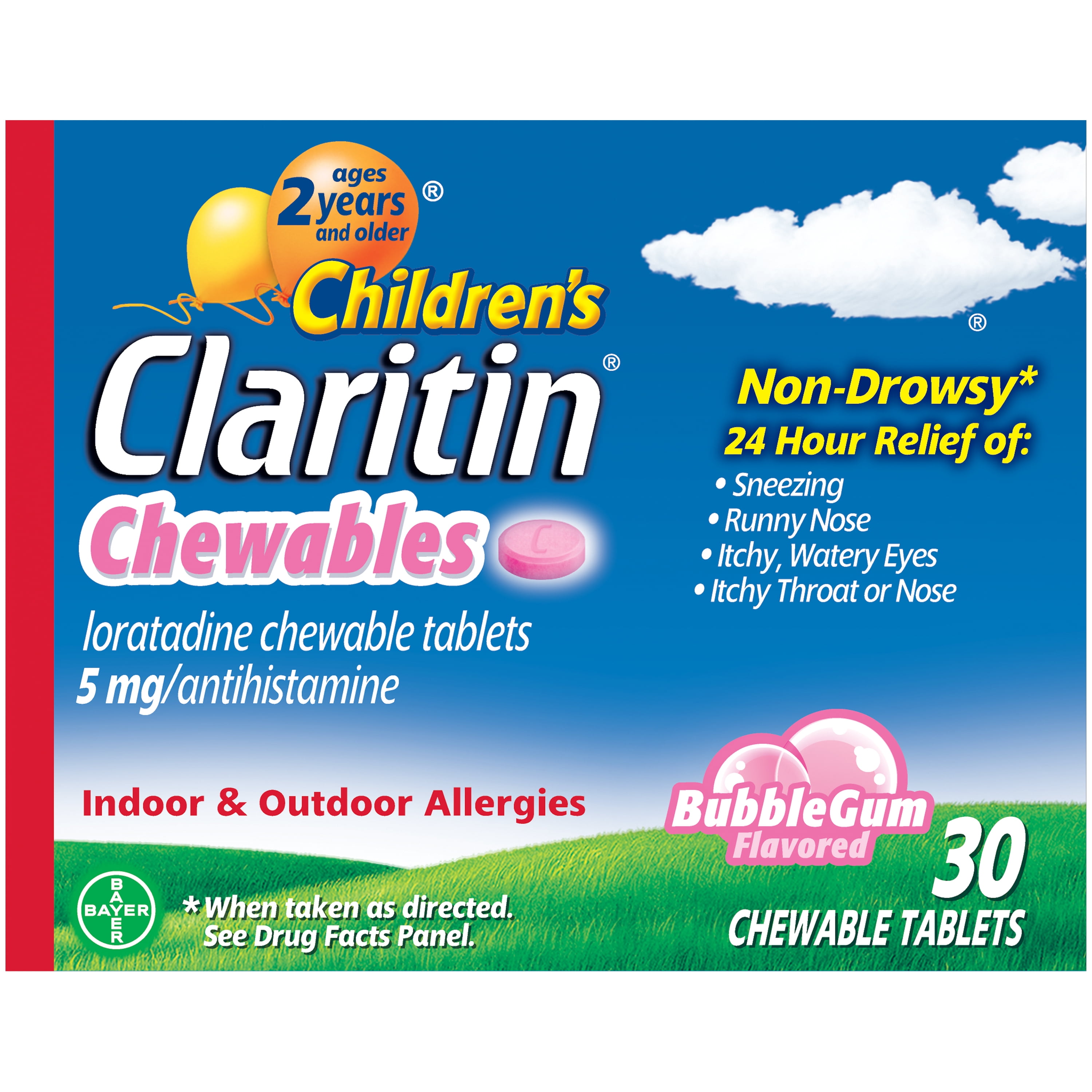 Claritin Allergy Medicine for Kids, Loratadine Antihistamine Bubblegum Chewable Tablets, 30 Ct