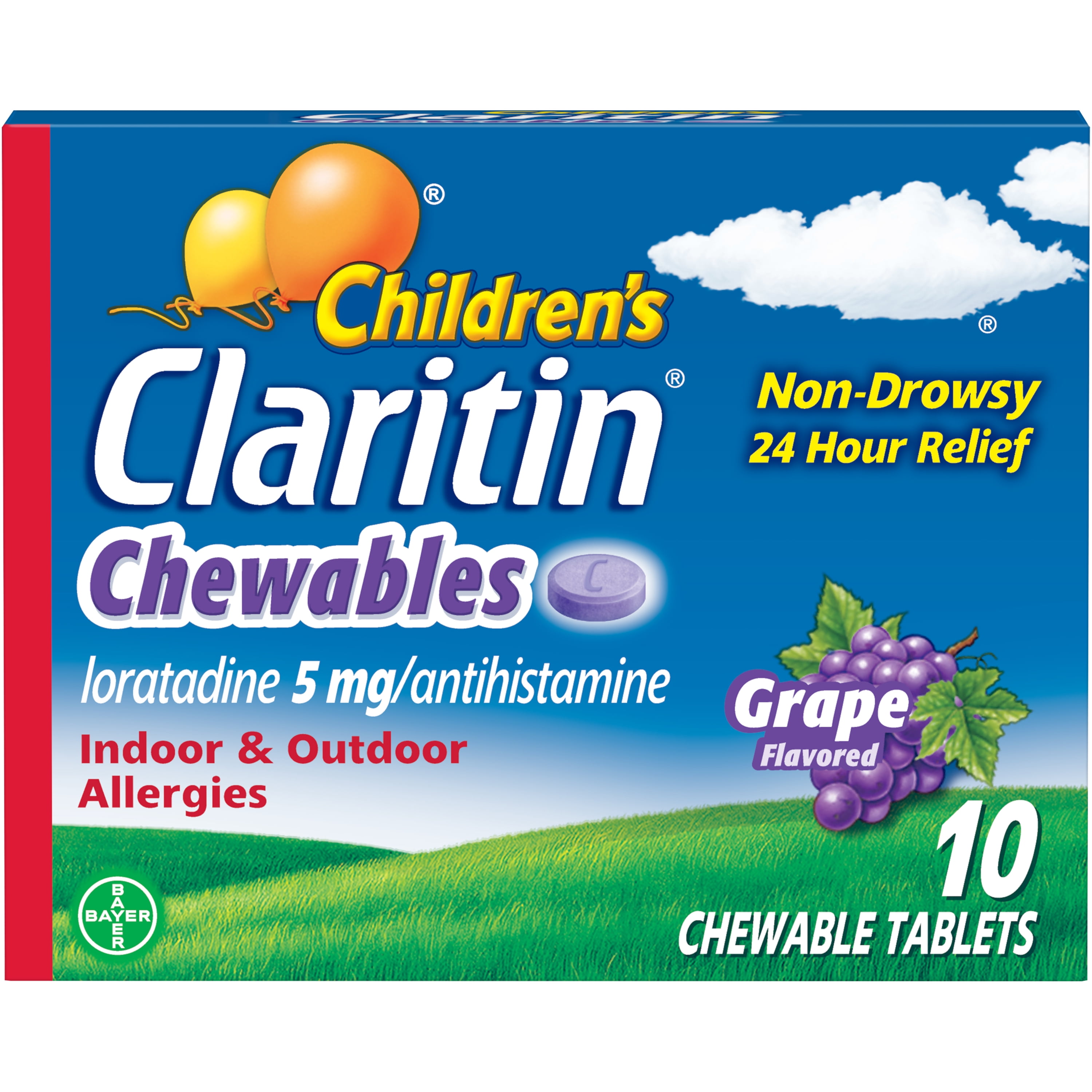 Claritin Allergy Medicine for Kids, Loratadine Antihistamine Grape Chewable Tablets, 10 Ct