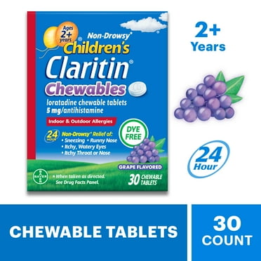 Children's Claritin 24 Hour Non-Drowsy Allergy Relief, Grape Chewable Tablets, 30 Count