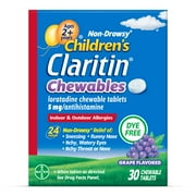 Children's Claritin 24 Hour Non-Drowsy Allergy Relief, Grape Chewable Tablets, Dye-free, 30 Count