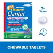 Claritin Allergy Medicine for Kids, Loratadine Antihistamine Grape Chewable Tablets, 60 Ct