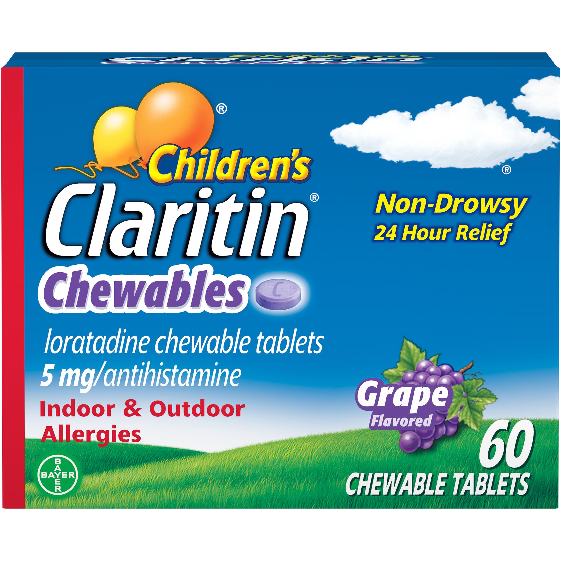 Claritin Allergy Medicine for Kids, Loratadine Antihistamine Grape Chewable Tablets, 60 Ct - image 1 of 13