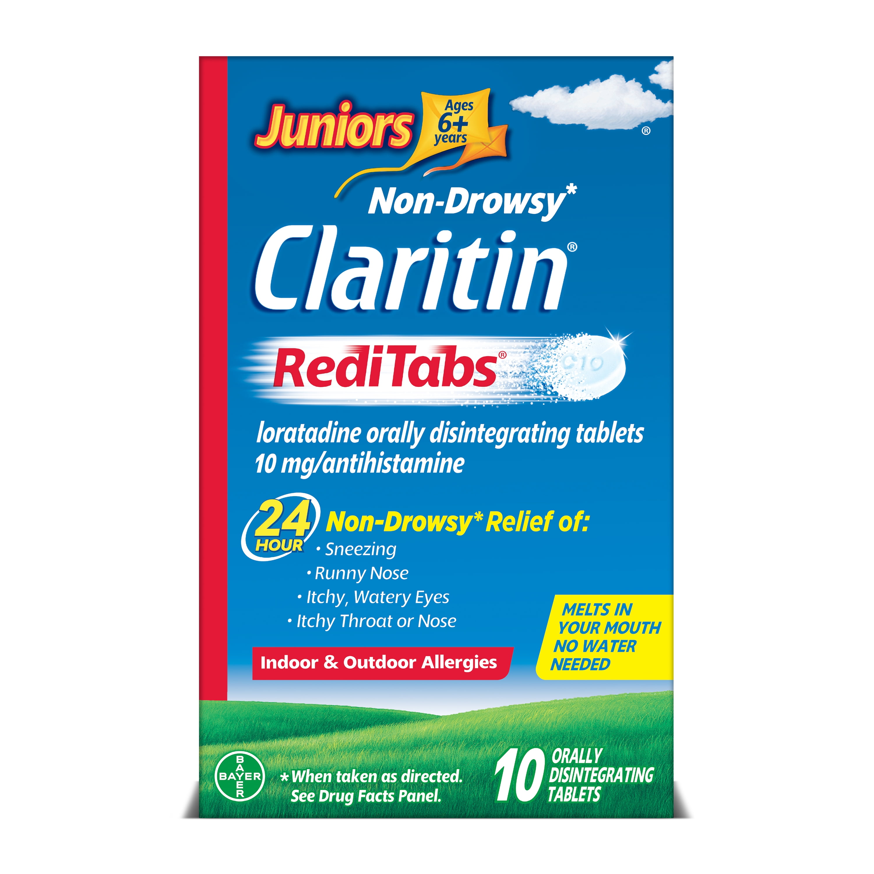 Claritin Juniors RediTabs, 24 Hour Non-Drowsy Allergy Medicine, Loratadine 10 mg, 10 Ct