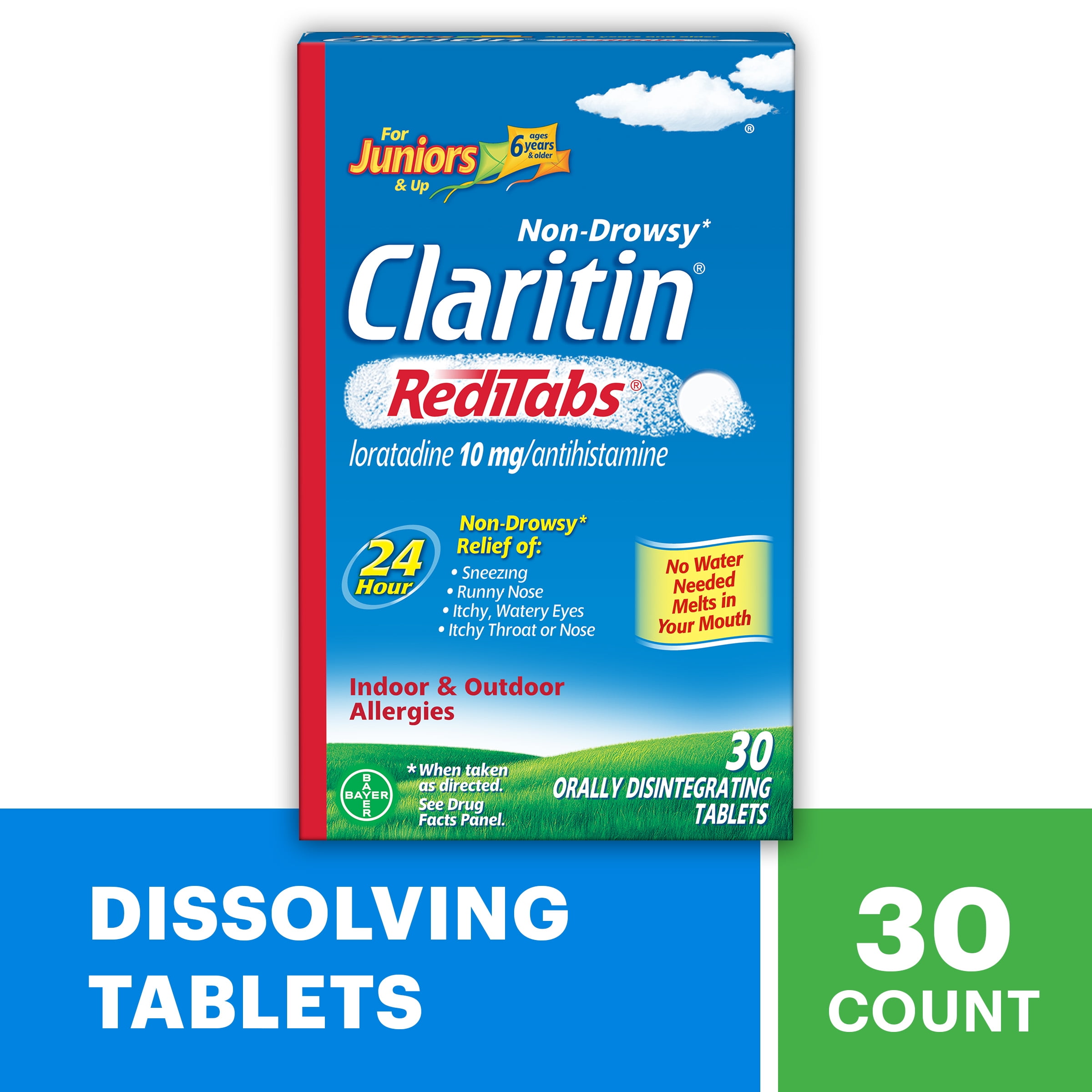Claritin Juniors RediTabs, 24 Hour Non-Drowsy Allergy Medicine, Loratadine 10 mg, 30 Ct