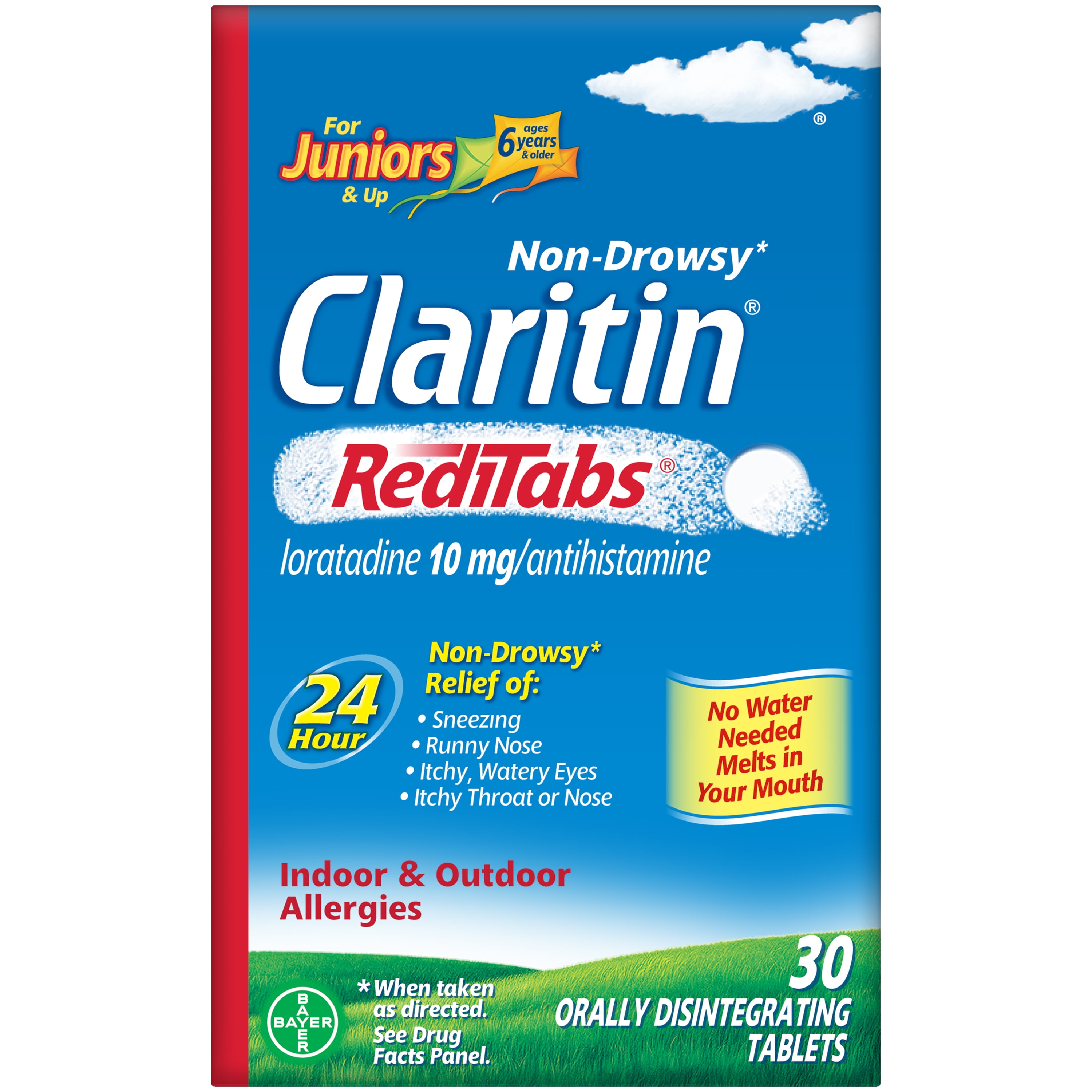 Claritin Juniors RediTabs, 24 Hour Non-Drowsy Allergy Medicine, Loratadine 10 mg, 30 Ct