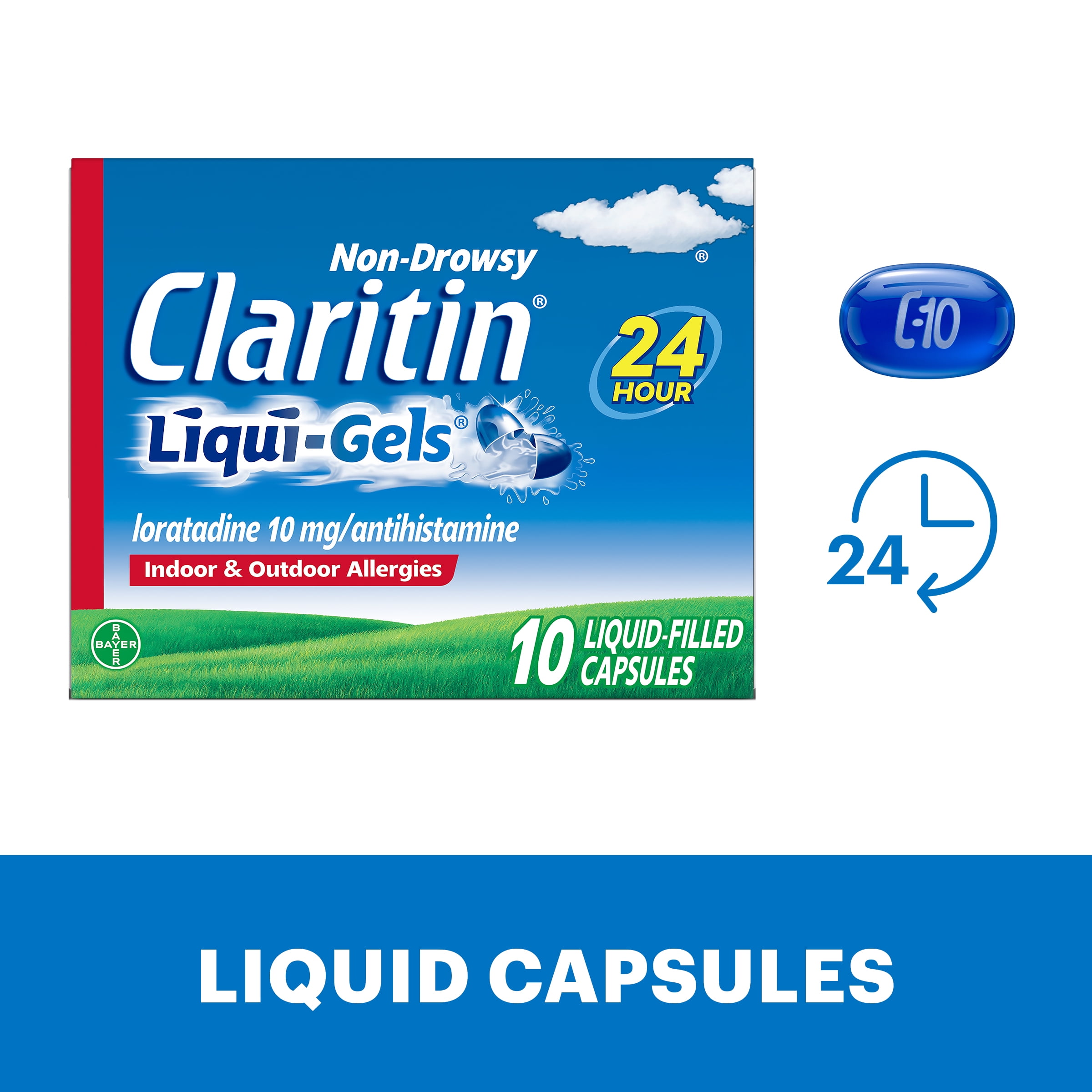 Claritin Liqui-Gels 24 Hour Non-Drowsy Allergy Medicine, Loratadine Antihistamine Capsules, 10 Ct
