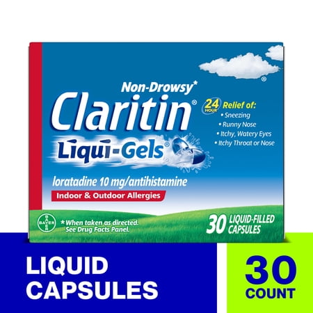 Claritin Allergy Relief Liqui-Gels 24-Hour Non-Drowsy Antihistamine Capsules, Allergy Medicine, 30 Count