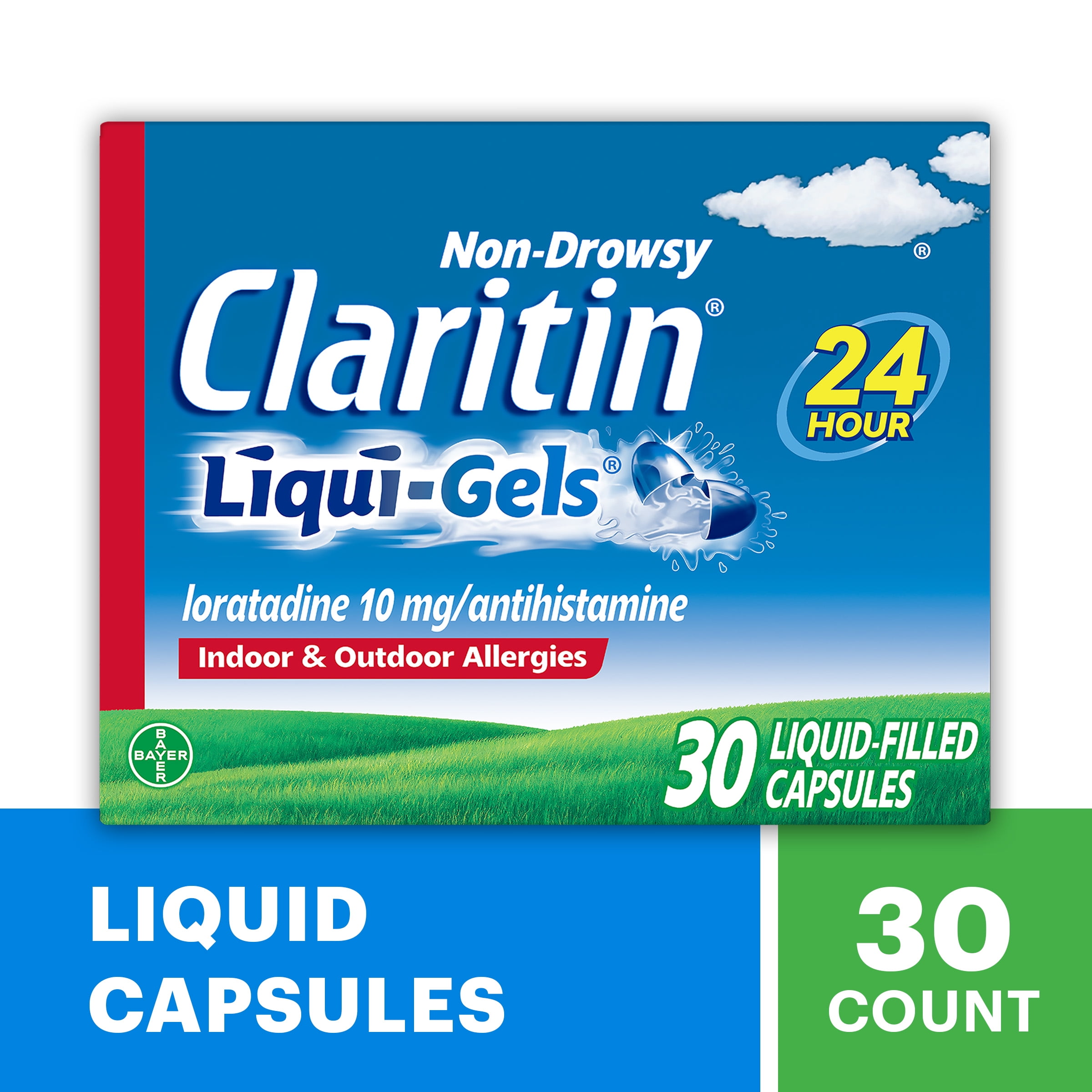 Claritin Allergy Relief Liqui-Gels 24-Hour Non-Drowsy Antihistamine Capsules, Allergy Medicine, 30 Count