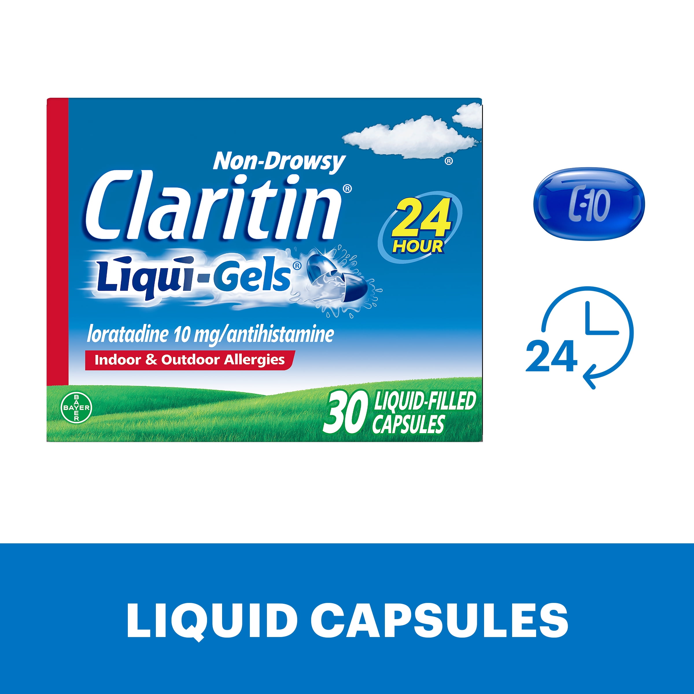 Claritin Allergy Relief Liqui-Gels 24-Hour Non-Drowsy Antihistamine Capsules, Allergy Medicine, 30 Count