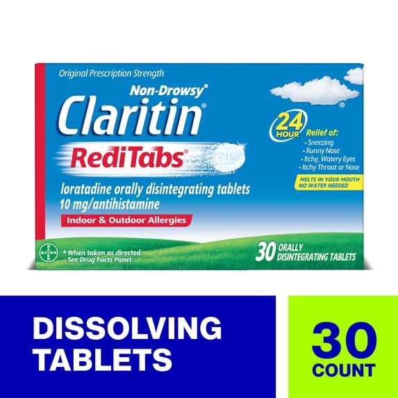Claritin RediTabs 24 Hour Non-Drowsy Allergy Medicine, Loratadine Antihistamine Tablets, 30 Ct