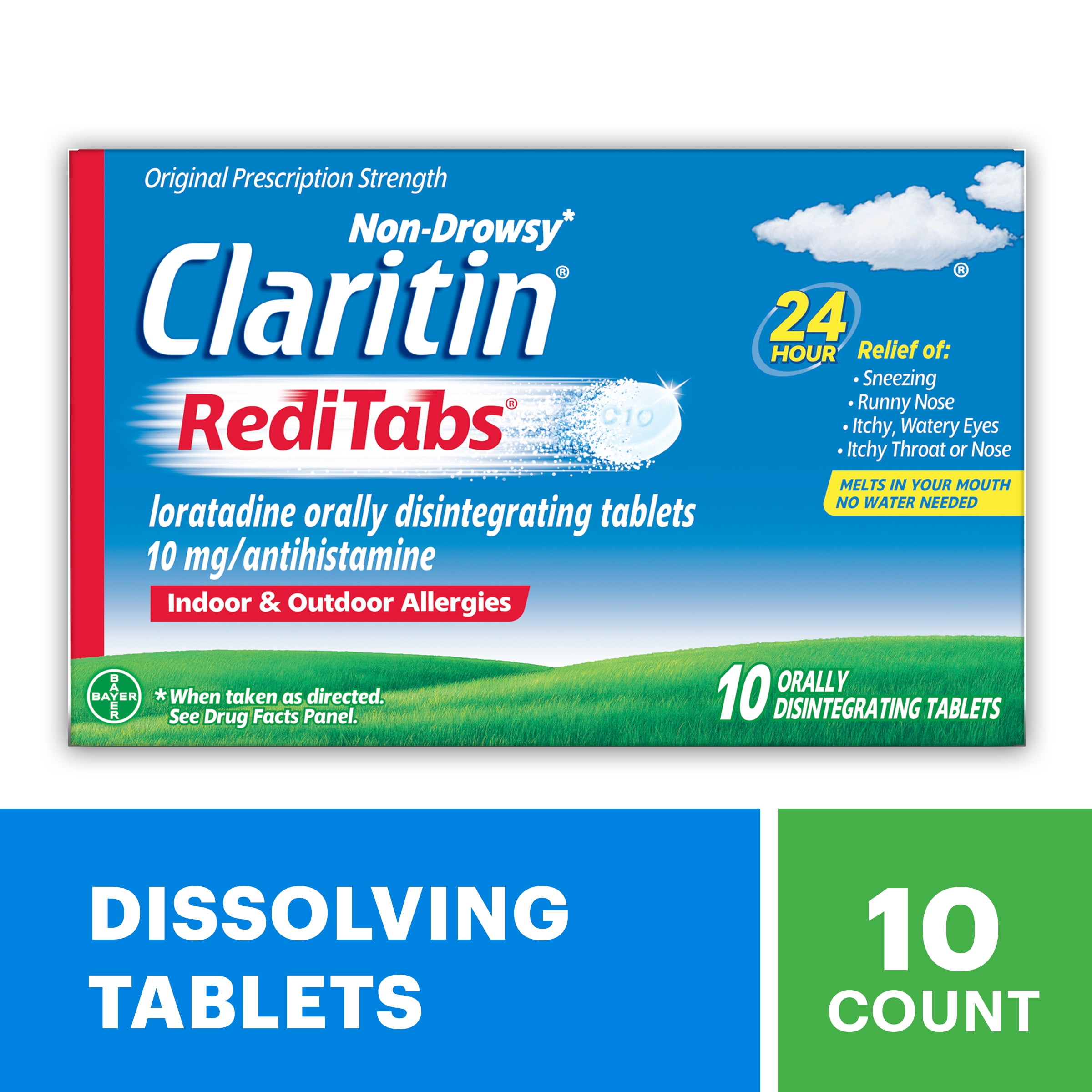 Claritin RediTabs 24 Hour Non-Drowsy Allergy Medicine, Loratadine Antihistamine Tablets, 10 Ct