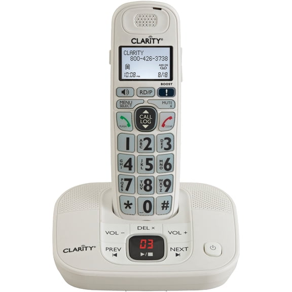 Clarity 1-Cordless Handset DECT 6.0 40-dB Amplified/Expandable Phone System for Landlines, Answering System, Big Buttons, and Backlit Display