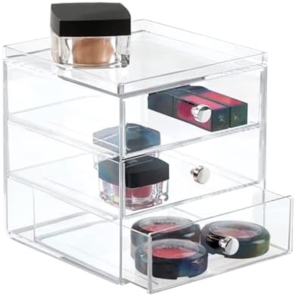 Clarity Cosmetic Organizer for Vanity Cabinet to Hold Makeup, Beauty Products - 3 Drawer, Clear
