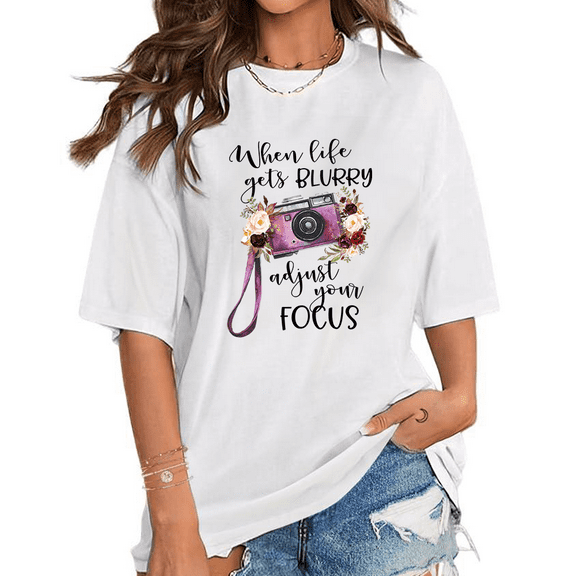 Clarity When Life Gets Blurry Adjust Your Focus Print Tshirts Inspirational Graphic Tees Mindset Shift Design Positive Casual Tops for Daily Outfits White,3XL