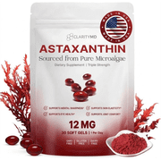 ClarityMD Astaxanthin 12mg Antioxidants Supplement   Natural Microalgae Source   Lipid-Based Softgel for Enhanced Absorption   Cognitive, Vision & Joint Support   30 Softgels Pack of 1