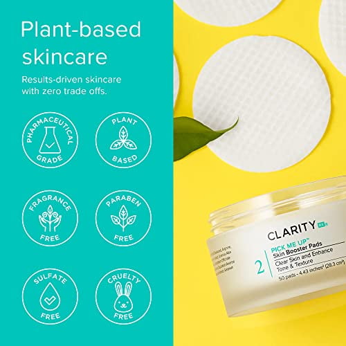 ClarityRx Pick Me Up Skin Booster Exfoliating Facial Pads, Natural PlantBased Medicated Face