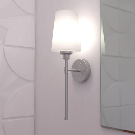 Clark 1 Light Satin Nickel Bathroom Wall Sconce White Glass