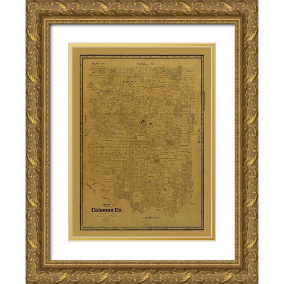 Clark 11x14 Gold Ornate Wood Framed with Double Matting Museum Art Print Titled - Coleman County Texas - Clark 1895