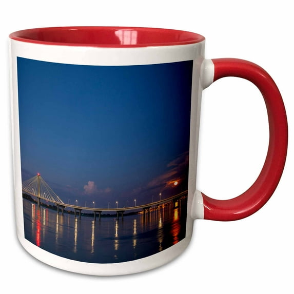 Clark Bridge and full moon, Mississippi River, Alton, Illinois 15oz Two-Tone Red Mug mug-331644-10