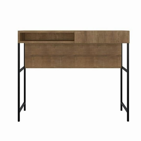 Clark Office Desk in Walnut Melamine with Black Painted Metal Frame - 30 x 18.5 x 37 in.