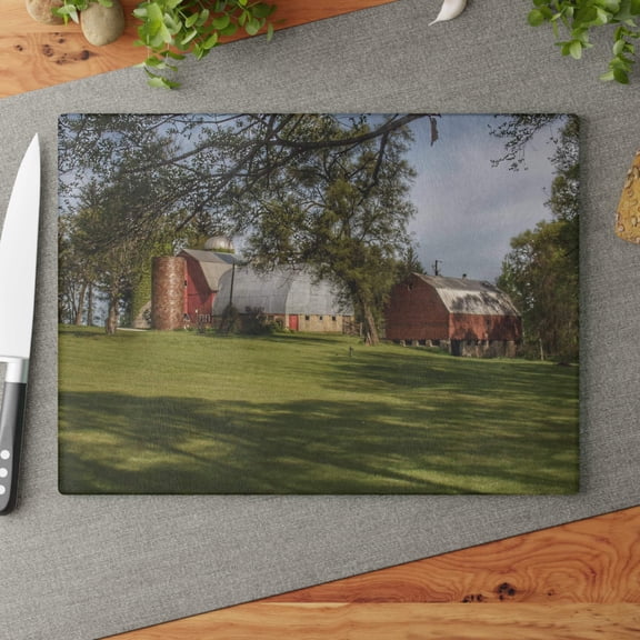 U R There Photography Clark Park Road Reds Rustic Farmhouse Tempered-Glass Cutting Board 11"x 15"