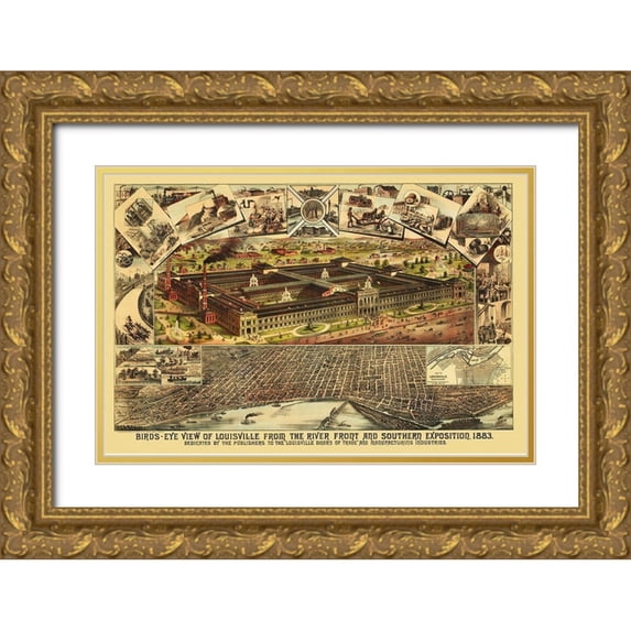 Clarke 32x23 Gold Ornate Wood Framed with Double Matting Museum Art Print Titled - Louisville Kentucky - Clarke 1883